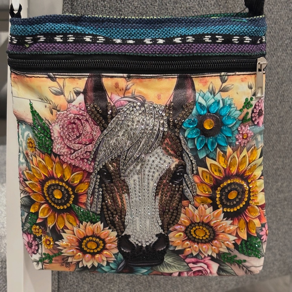 Brandnew handmade Colorful Horse and Floral Crossbody Bag